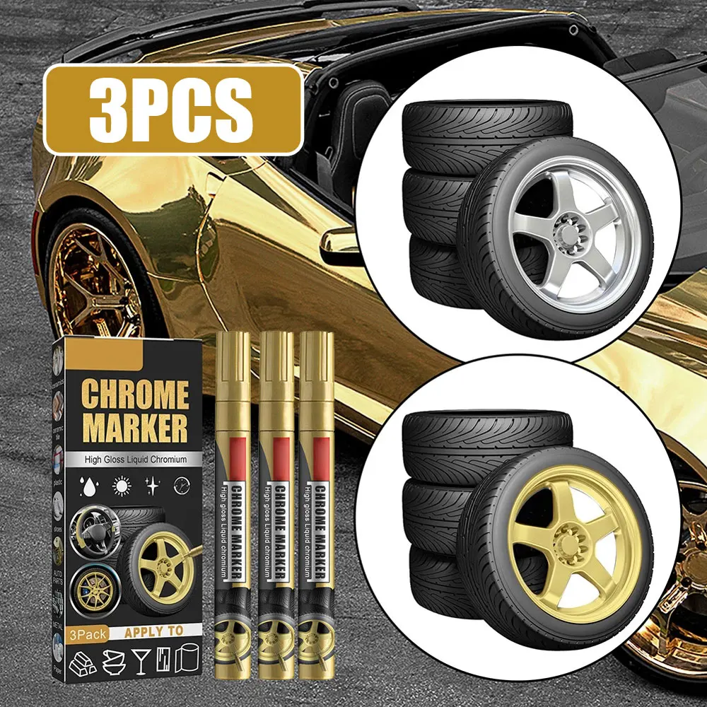 3pcs Gold/sliver Liquid Mirror Chrome Marker Set DIY Car Paint Pens Metallic Markers Car Tuning Decoration Accessories Gadget