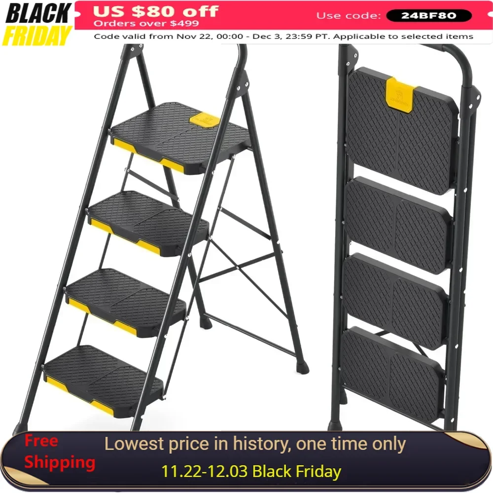 

Step Stool for 4 Step Ladder, Safe-Lock Design, Handrail, Anti-Slip Wide Pedals, Pass 800lbs Load Testing, Folding Ladder