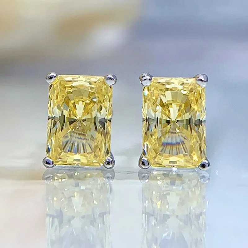 

Classic 100% 925 Sterling Silver Created Moissanite Citrine Gemstone Earrings Ear Studs Wedding Fine Jewelry Wholesale