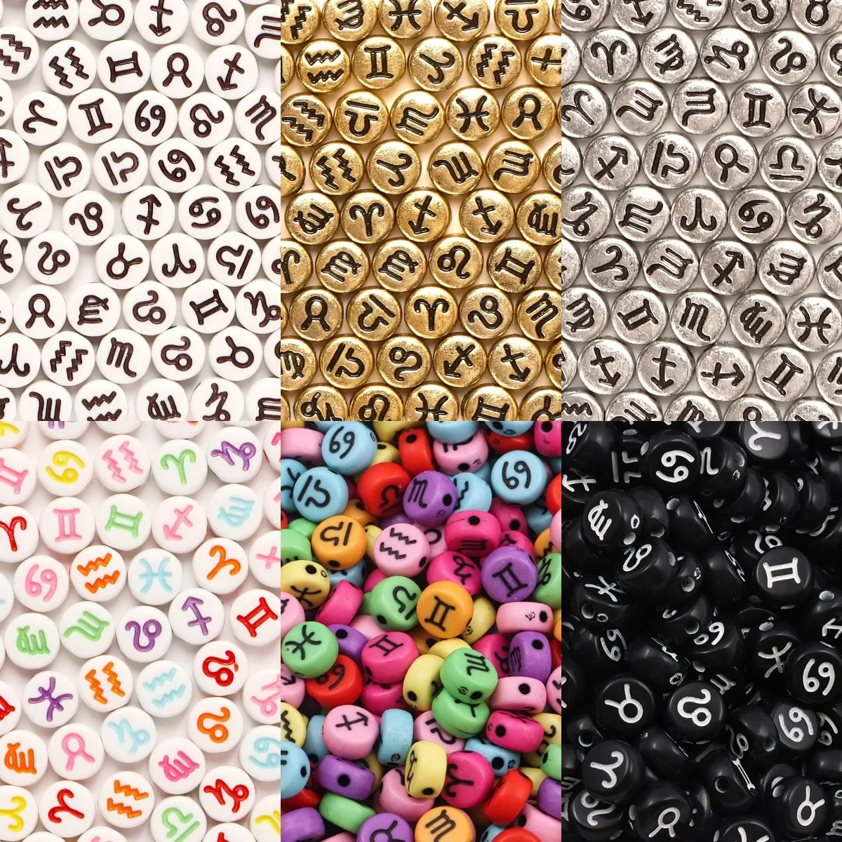 100-500PCS Mixed Zodiac Beads Acrylic Round Flat Spacer Constellation Beads For Jewelry Making Diy Bracelet Necklace Accessories