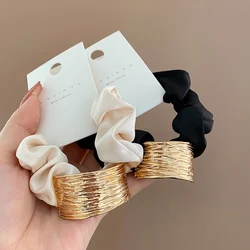 Korea Gold Metal Arched Scrunchies Large Satin Metal Ponytail Holder Hair Tie  Elastic Hair Bands Hair Rope Fashion Retro New