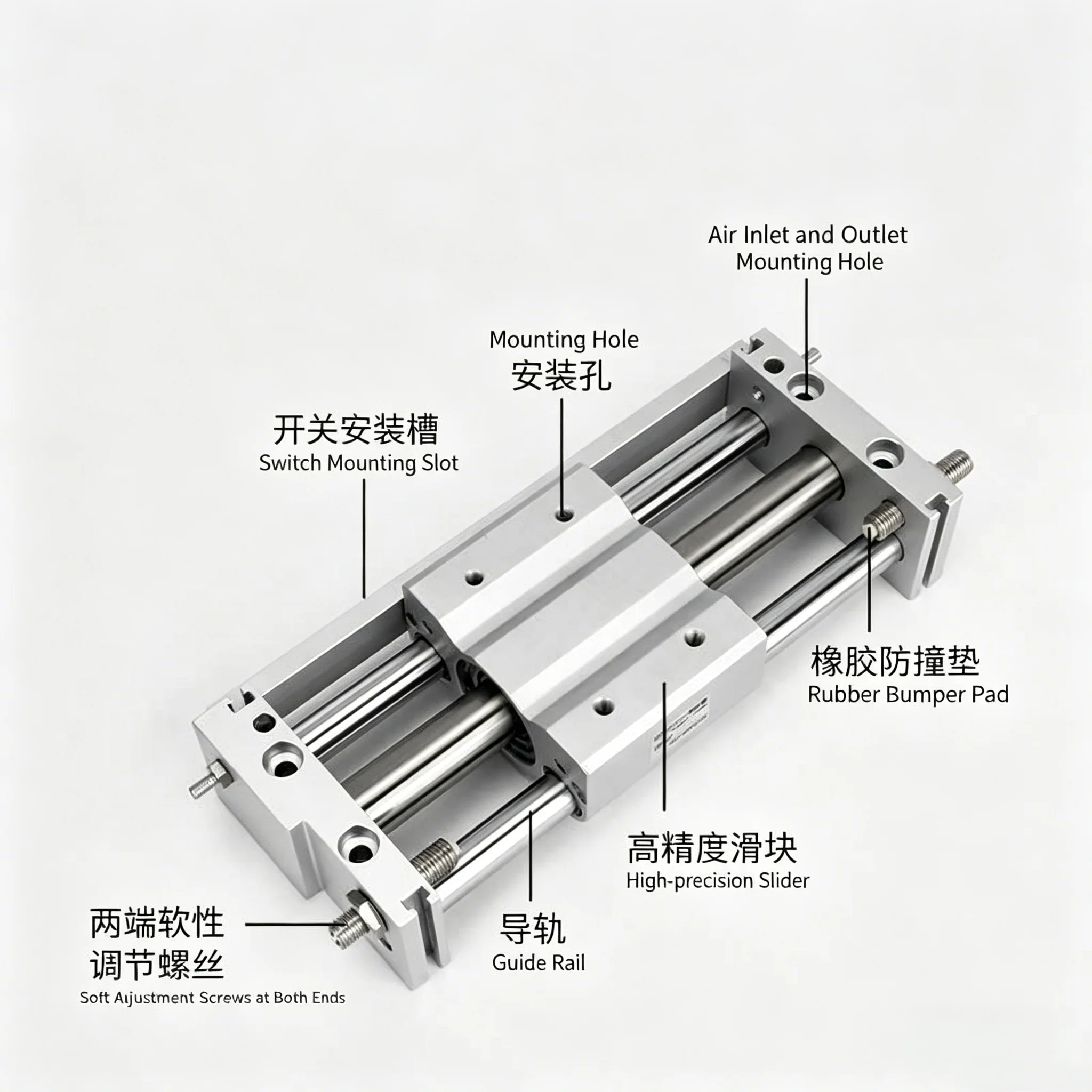 Magnetic Coupling Rodless Cylinders  Slide Bearing Pneumatic Cylinder CDY1S Bore 10/15/20/25/32/40mm Stroke 100-1500mm