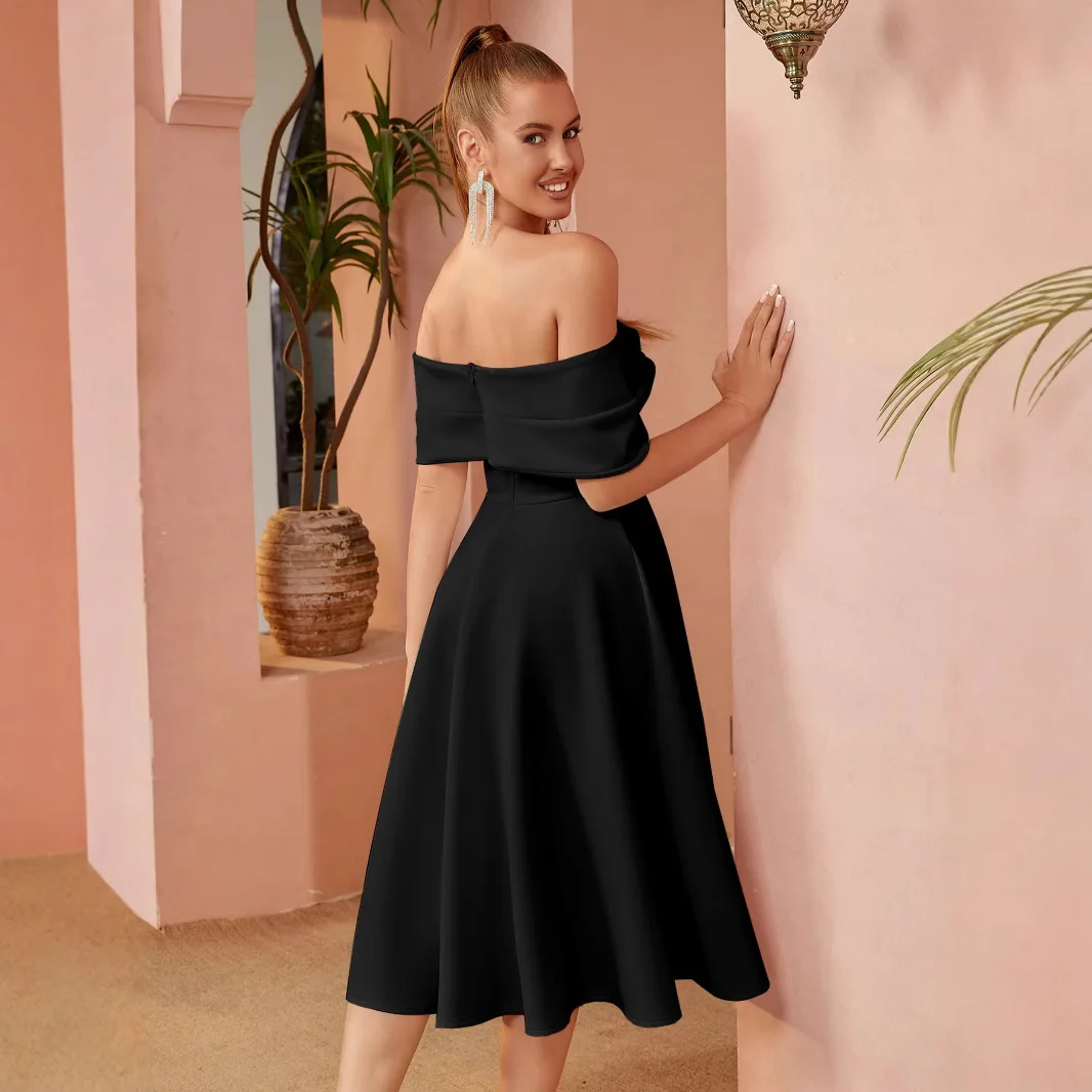 Vestido asimétrico con nudo de un solo hombro, corte en A, Color puro, Blo, sensación de gama alta, primavera, tejido