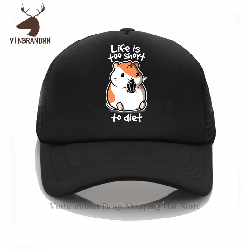 Fat Hamster Baseball caps Funny idea Design Life is too short to diet Joke Fishing Fisherman hats animal Print summer Bucket hat