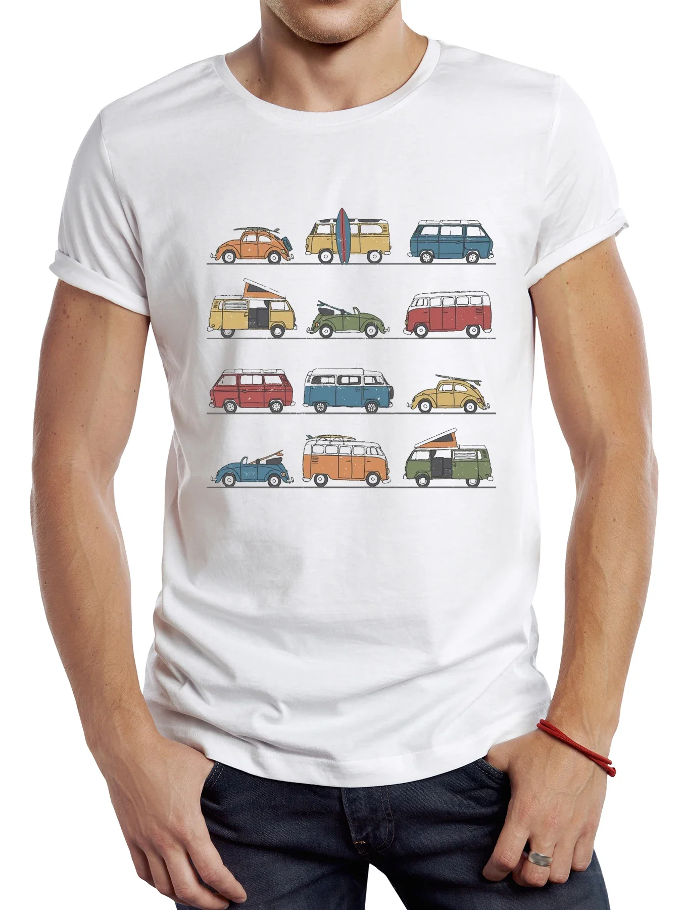 

TEEHUB Vintage Campeerrvans Printed Men T Shirt Graphic Retro Surf Board Sport Cloth Casual Tops Hipster Campeerr Bus Tee