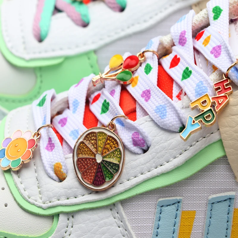 Shoe Decorations Sneakers Shoelace Charms Rainbow Heart Flower Shoelaces Women Metal Buckle Decorative AF1 Accesories Girl 1pcs