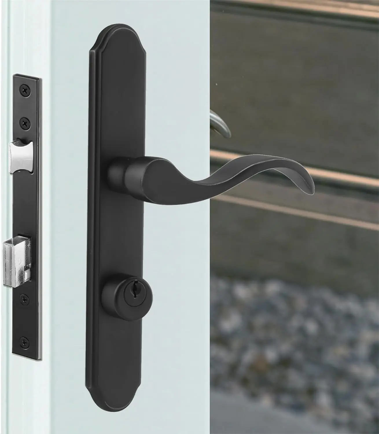 

Комплект ручек для входной двери с плоским пазом и врезным замком, 2-1/2" PZ, матовое черное покрытие для металлических/деревянных дверей