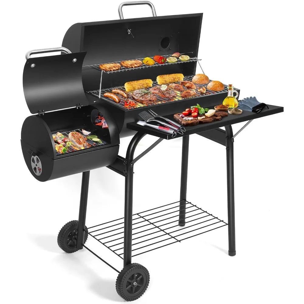 

Charcoal Grill Offset Smoker: Charcoal Barbecue Grills with Spacious Cooking Area | Barrel BBQ Grill and Smokers Combo