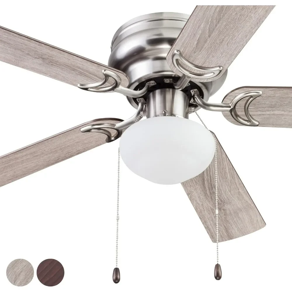 44 Inch Traditional Flush Mount Indoor LED Ceiling Fan with Light, Pull Chain, Dual Finish Blades,Ceiling Fans