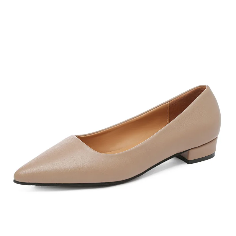 Spring Pointed Toe Shallow Mouth Square Heel Small Leather Shoes Women's Elegant Fashion High Heels Dress Shoes Zapatos Mujer view 5