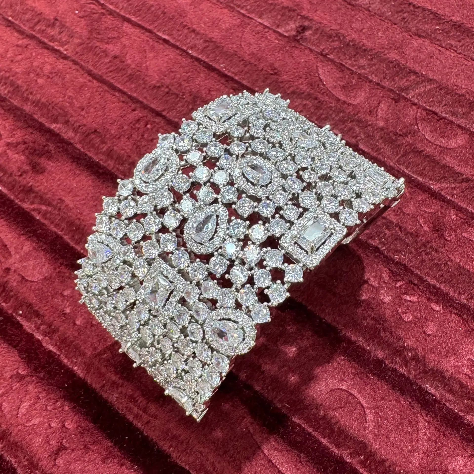 Wide Pave CZ Bangle Bracelet Gold‑Silver Tone Multicolor Crystal Hollow Luxury Wedding Banquet Women Statement Jewelry