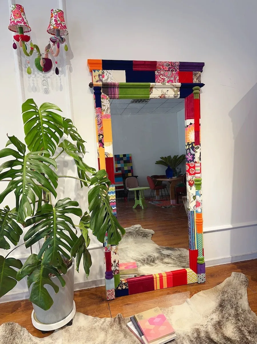 European-Style Furniture Full-Length Mirror Creative Art Design Colorful Patchwork High-Definition Dressing Mirror Customization