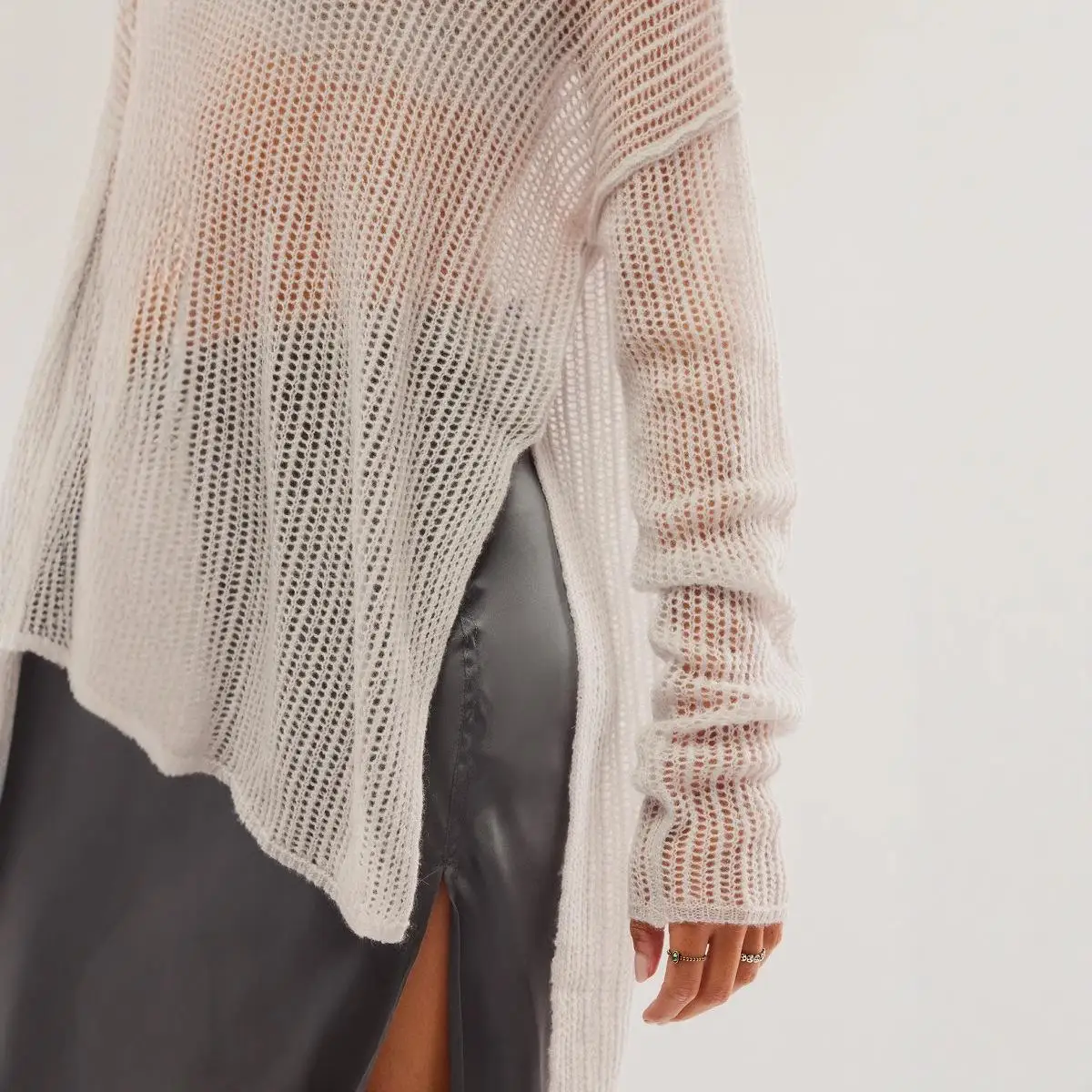 Wiosenno-letnia nowa dzianinowa długa narzutka na bikini w jednolitym kolorze, modna odzież plażowa, męski zestaw.