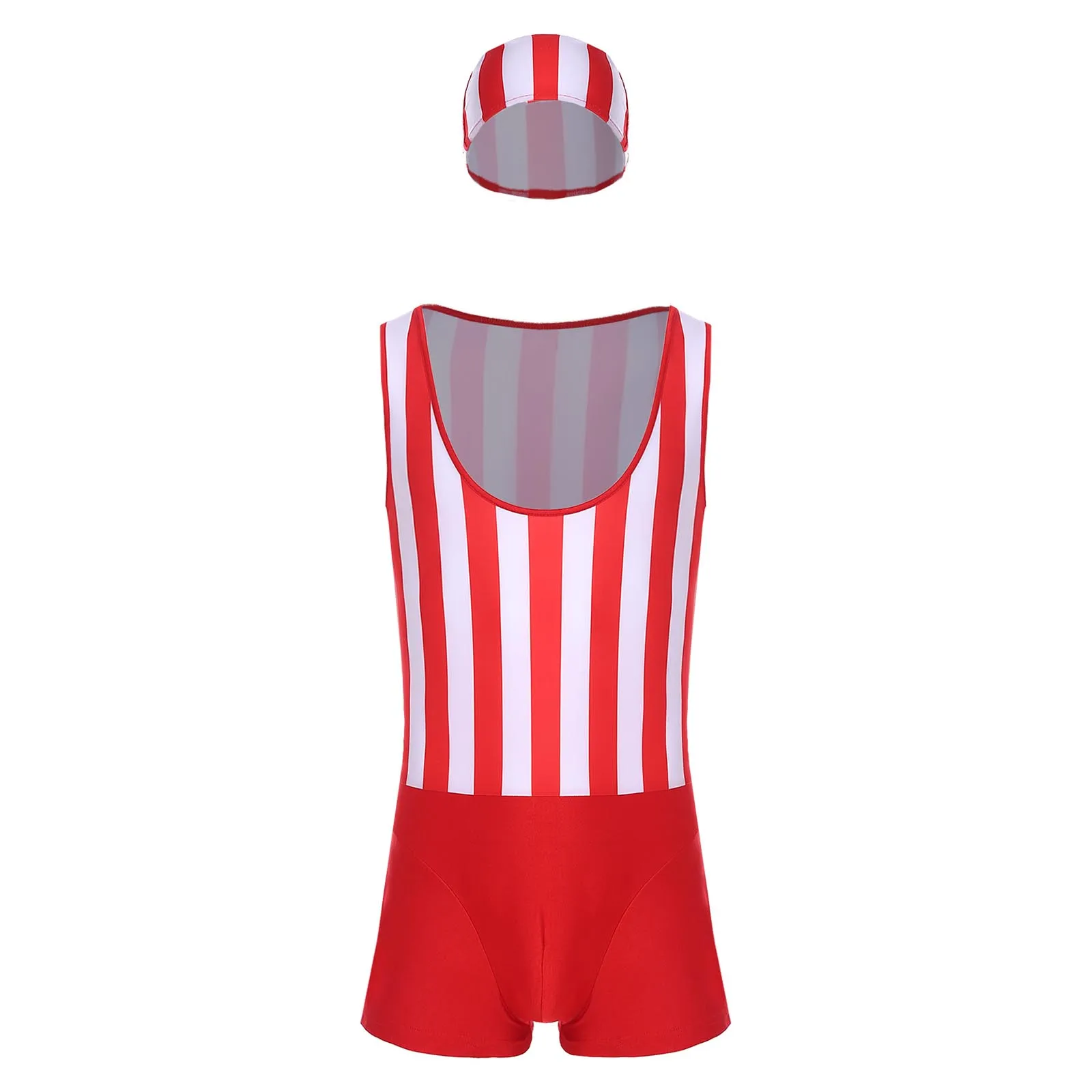 Mens Striped Jumpsuit Swimsuit Quick-dry Sleeveless One Piece Bathing Suit Gym Workout Sports Fitness Bodysuit Beach Swimwear
