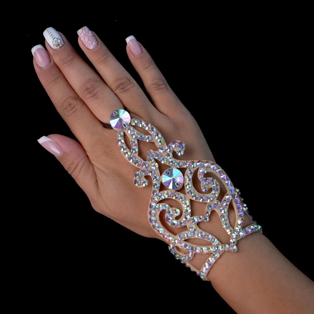 Elegant Colorful Hollow Finger Bracelet Bangle Belly Dance Jewelry Fashion Women Round Crystal Bracelet Chain Wrist Decoration