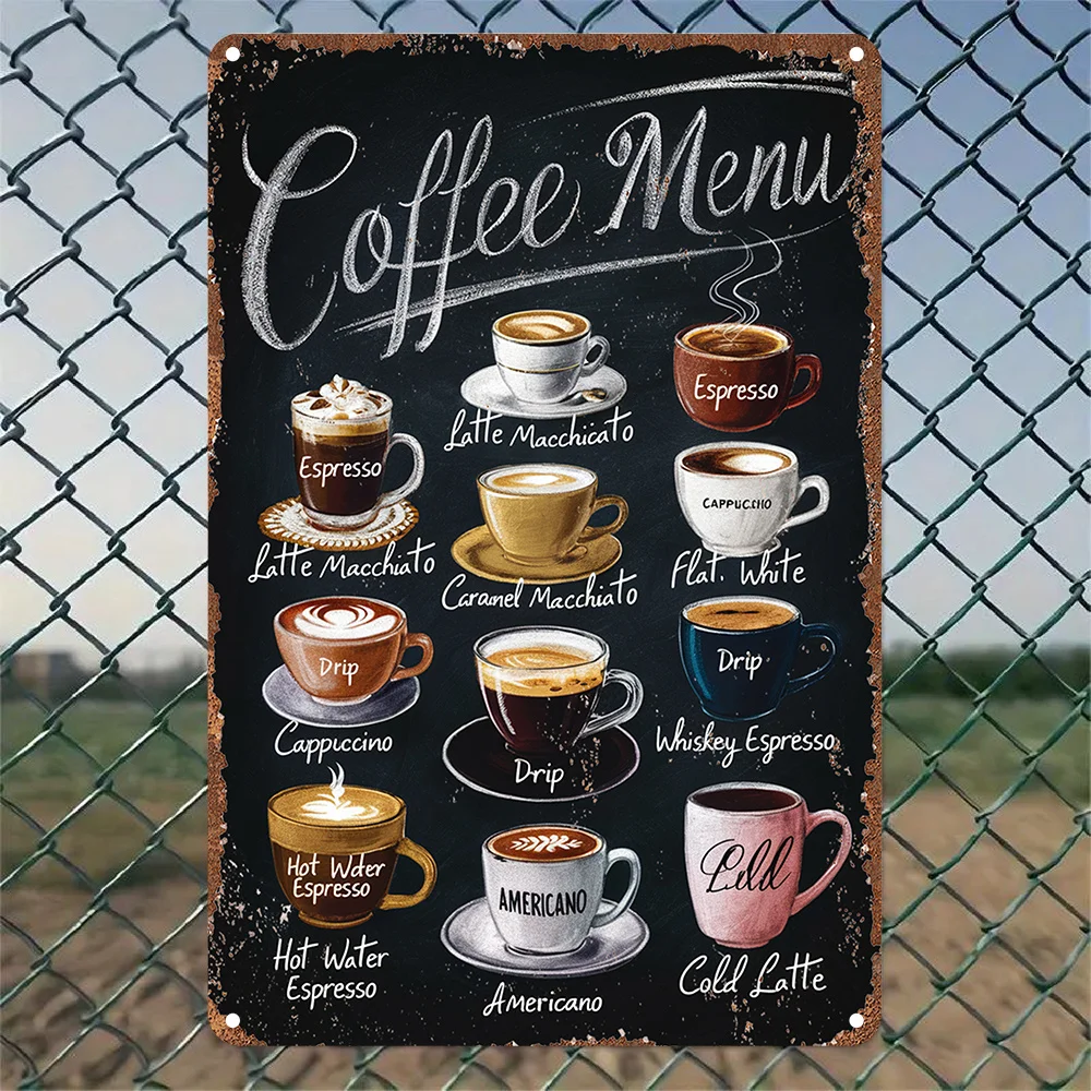 Retro Coffee Drinks Metal Sign - Chalkboard Coffee Menu Plaque for Indoor & Outdoor Home, Coffee Shop Use