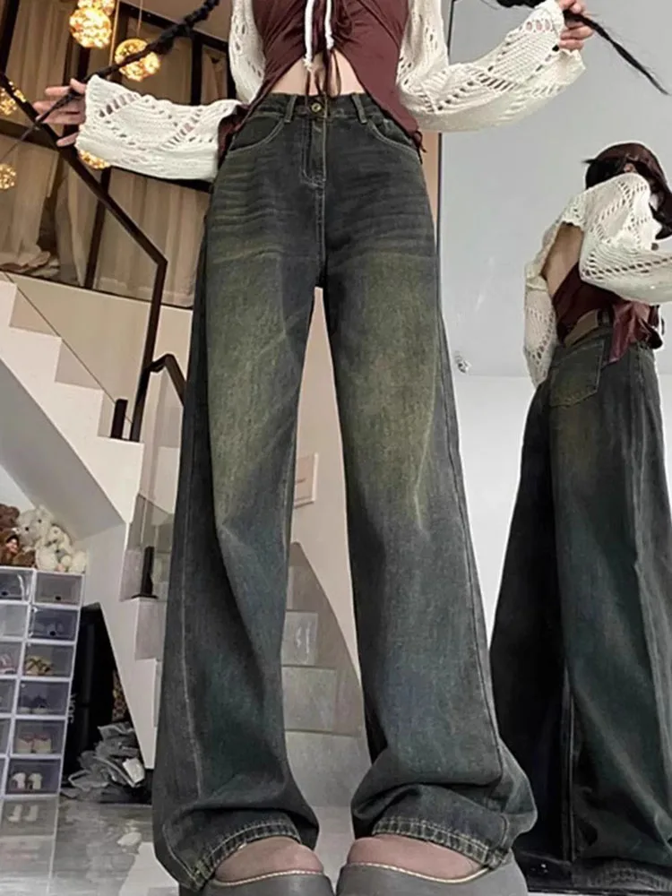 Wide Leg High Waist Straight Baggy Jeans Vintage Streetwear Loose Korean Fashion Denim Pants Women's Casual Cowboy Pantalones