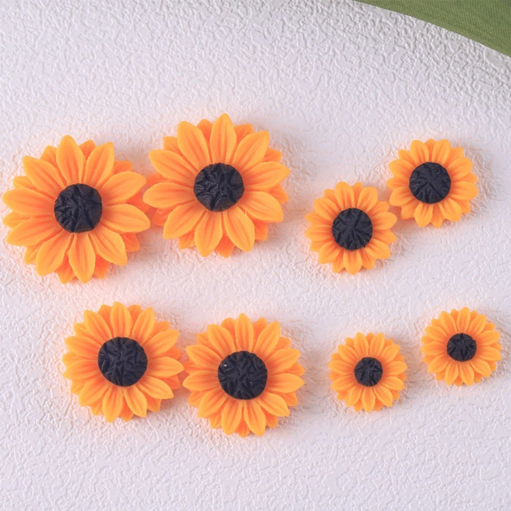 10PCS 16-29mm Sunflower Series Miniature Flat Back Resin Cabochons For Hairpin Scrapbooking DIY Home Decor Craft Accessories