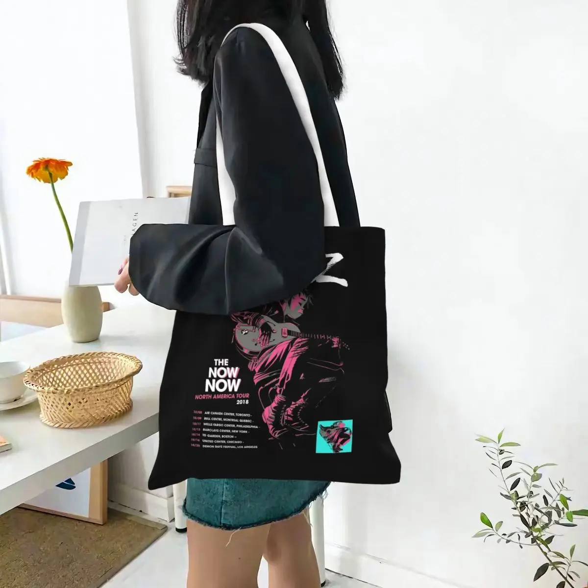 Music Band Gorillaz Shopping Bags Canvas The Tote Bag Folding for Girls Shoulder Tote Travel Handbag