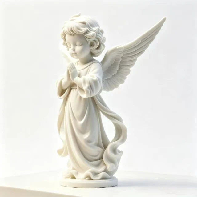 3D Printed Angel Statue with Exquisite Carved Wings Matte White Figurine for Home Office Desktop Living Room Decor Car Accessor