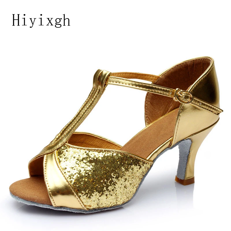 Zapatos de baile latino de salón para mujer y niña, tacón de Tango de 7cm/5cm, color plateado, dorado, negro y marrón, venta al por mayor, gran oferta