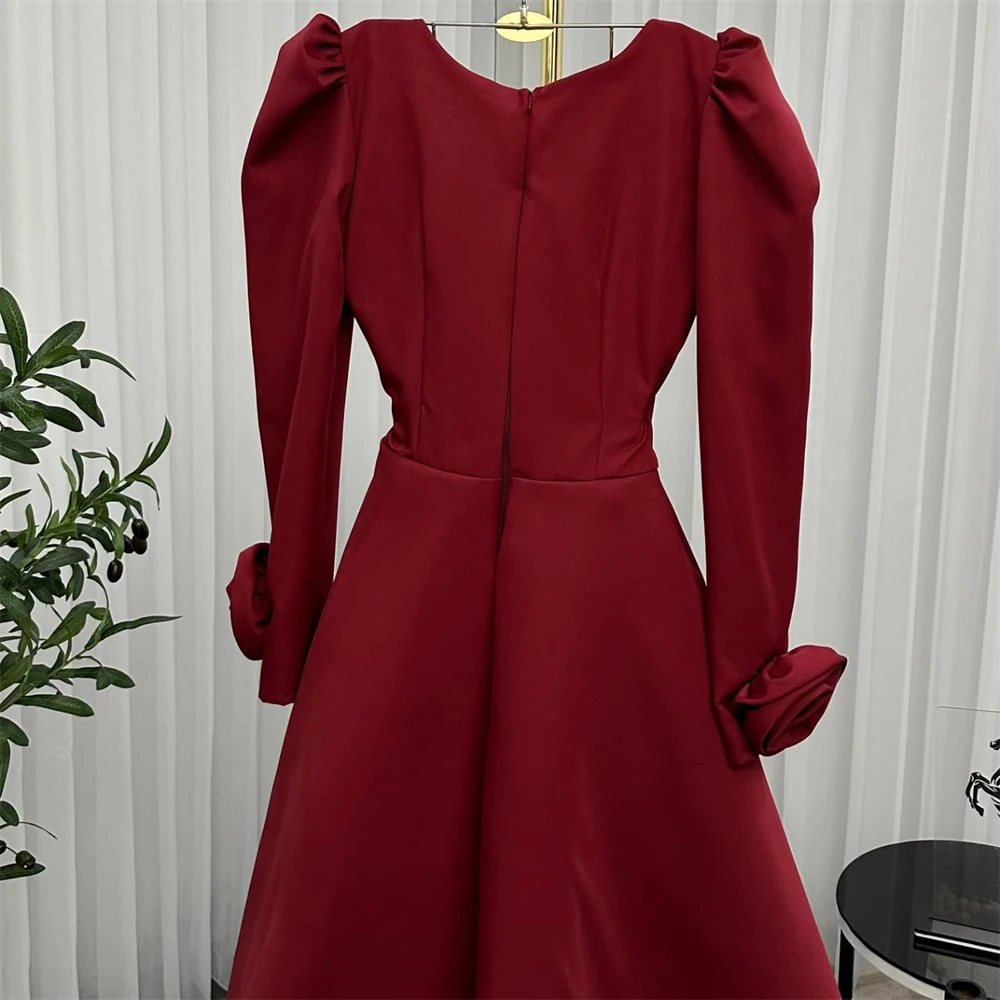 Customized Evening Dress Classic Square Collar Off the Shoulder Long Sleeves Prom Gowns Satin A-Line Knee Length Party Dresses