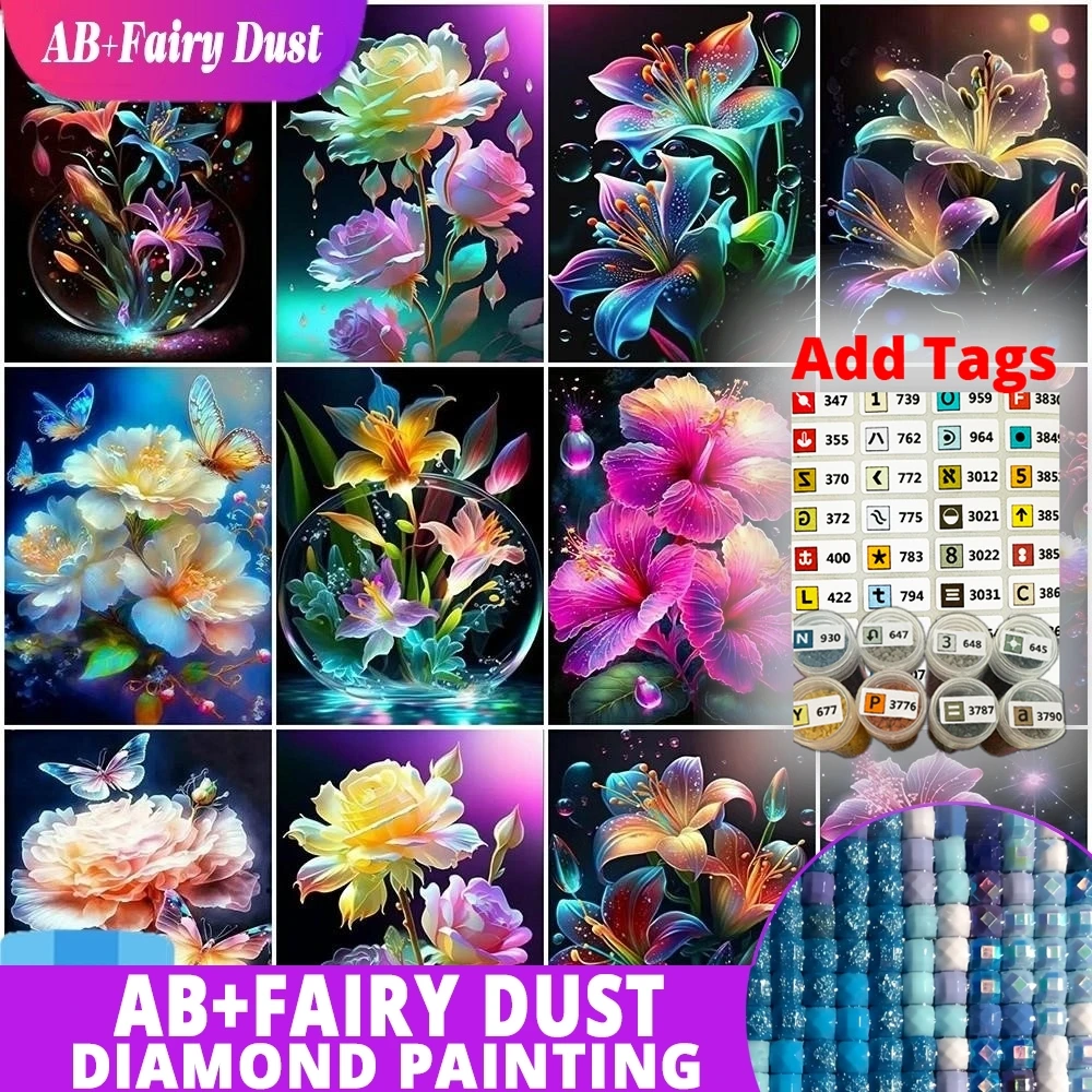 

С наклейкой в виде символа AB, фея, пыль, алмазная мозаика, цветок лилии, набор для вышивки крестом, алмазная живопись, 5D DIY, фантазийная вышивка