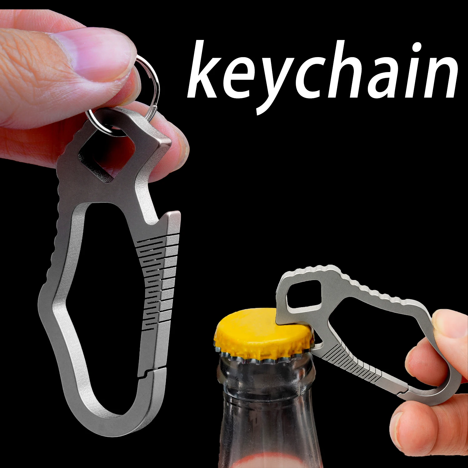 

Silver Titanium Alloy Multifunctional Outdoor EDC Tool Small Bottle Opener Backpack Connector Casual DIY Match