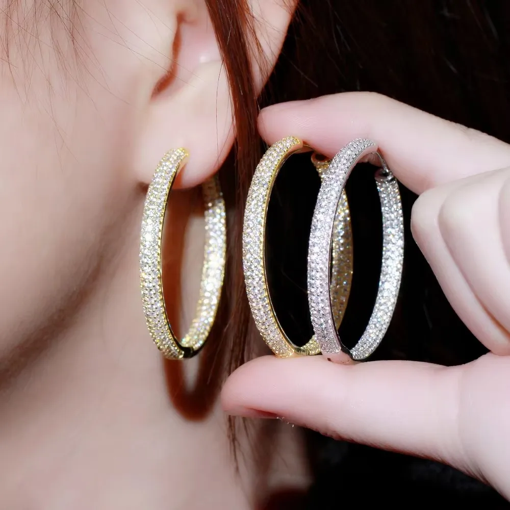 CWWZircons Trendige zweifarbige Regenbogen-Zirkon-Kreis-Creolen für Damen, Schmuck, Hip-Hop, Pendientes Mujer, Großhandel E0440 – Detail 13
