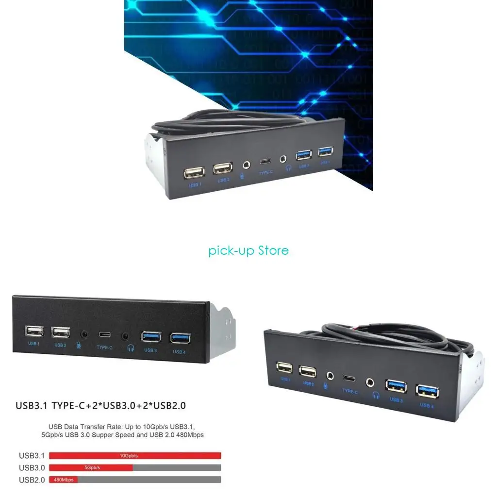 

Q5WA 2 Port USB3.0 + 2 Port USB 3.1 TypeC 19 Pin 3.5mm Connectors For 5.25" CROM Bay