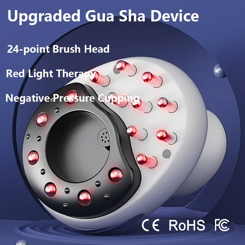 

Home-use Electric Gua Sha Device, Red Light Heat Therapy, Fat Burning,Cupping Massager, with 24 Raised Brush Head,38°C,42°C,48°C
