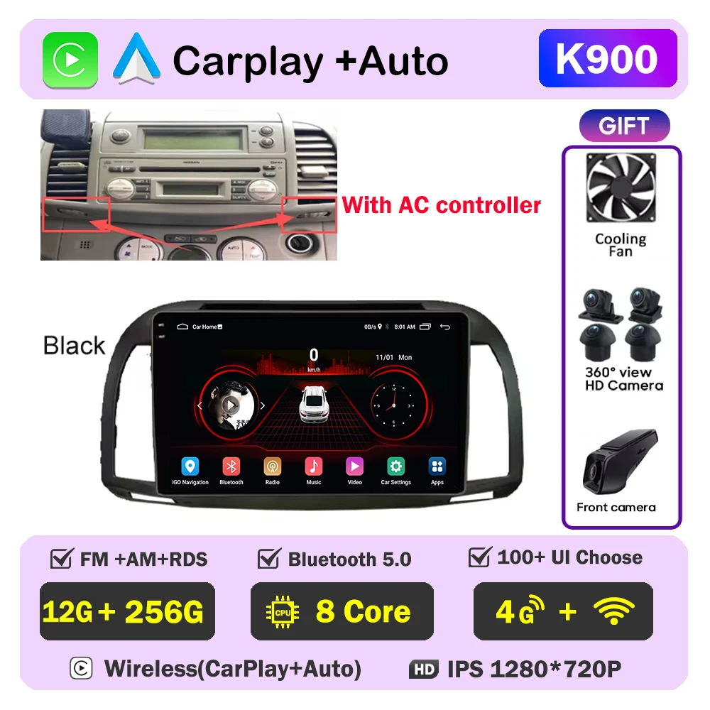 Carplay Android Autoradio Voor Nissan March Micra K12 2002-2010 Auto GPS Navigatie Head Unit Stereo 4G WIFI multimedia Draadloos
