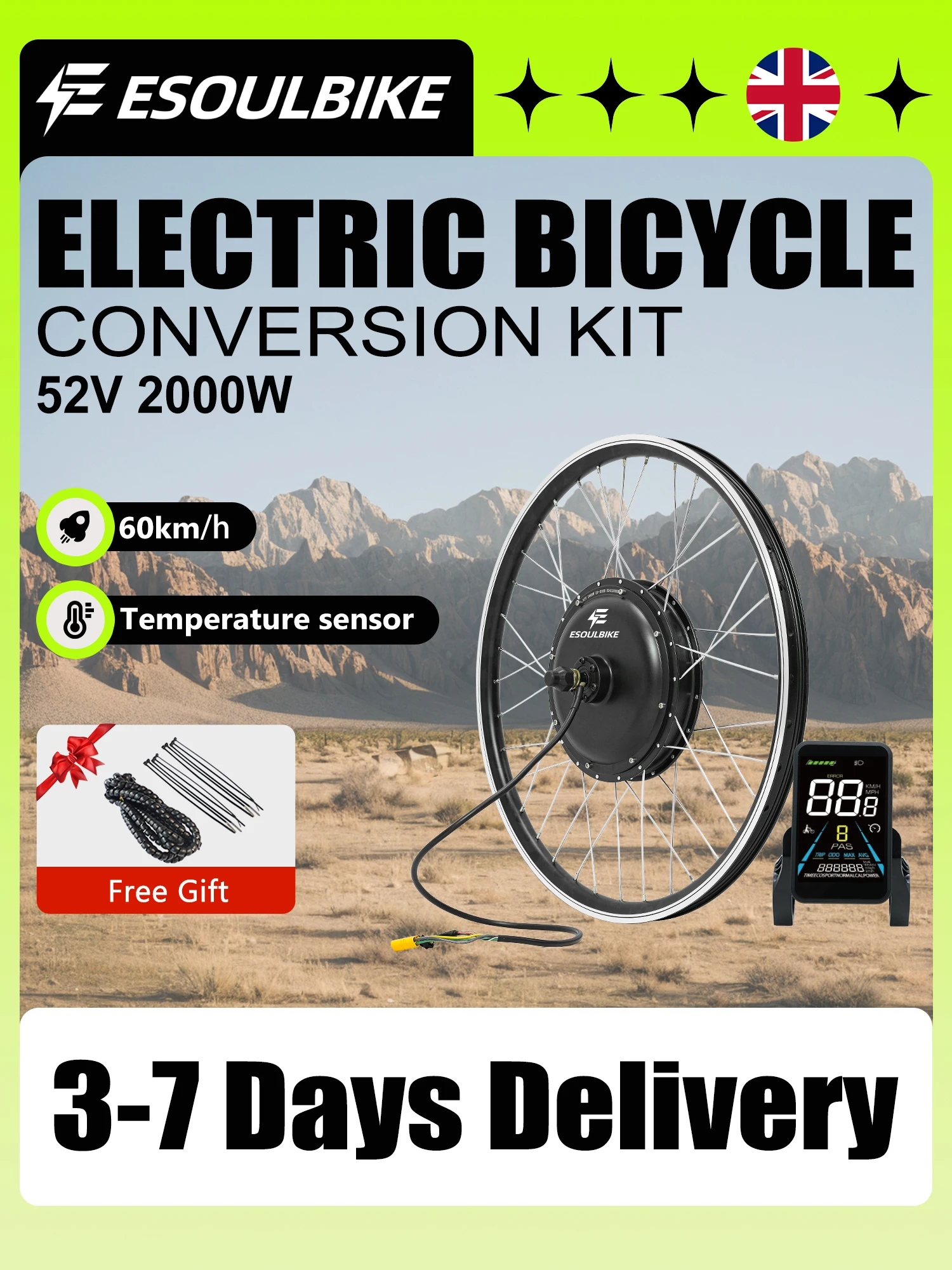 AliExpress ESOULBIKE E-bike Kit 52V 2000W Wheel Hub Motor Conversion Rear Drive Electric Bicycle Conversion Kit 26 27.5 28 29 700C For MTB