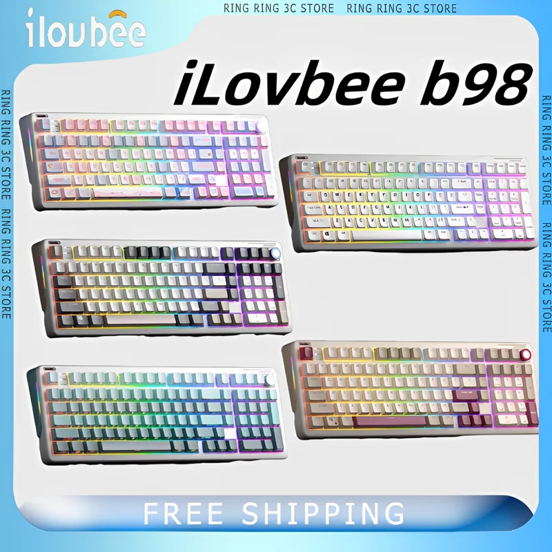 iLovbee b98 iLovbee b98 Mechanical Keyboard Tri-Mode Hot Swap RGB QMK VIA 2U0 Thick Resist Gaming Keyboard Laptop PC Accessories