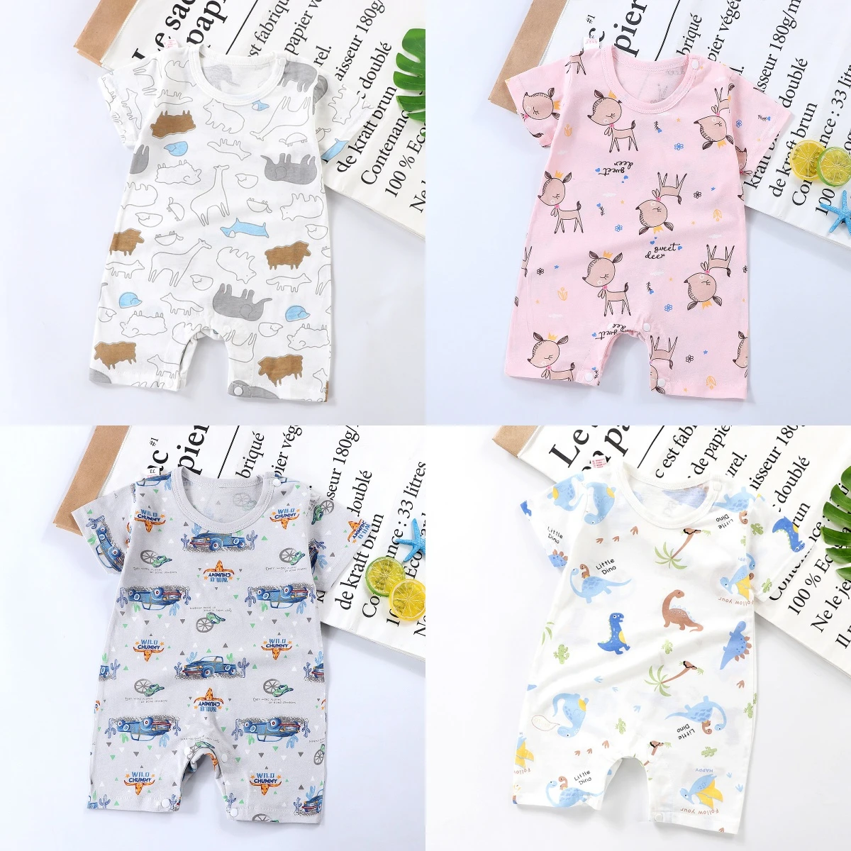 0-2Years Baby Rompers Cute Pajamas 2027 Summer New Short-sleeved Bodysuit Infant Thin Loose Casual Home Clothing Printing