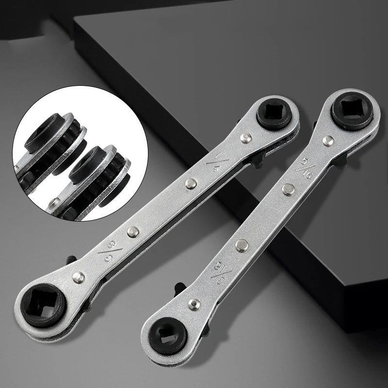 

Double-ended Professional Refrigeration Valve Ratchet Wrench Two-way Air Conditioning Refrigeration Tool 1/4 3/8 3/16 5/16inch