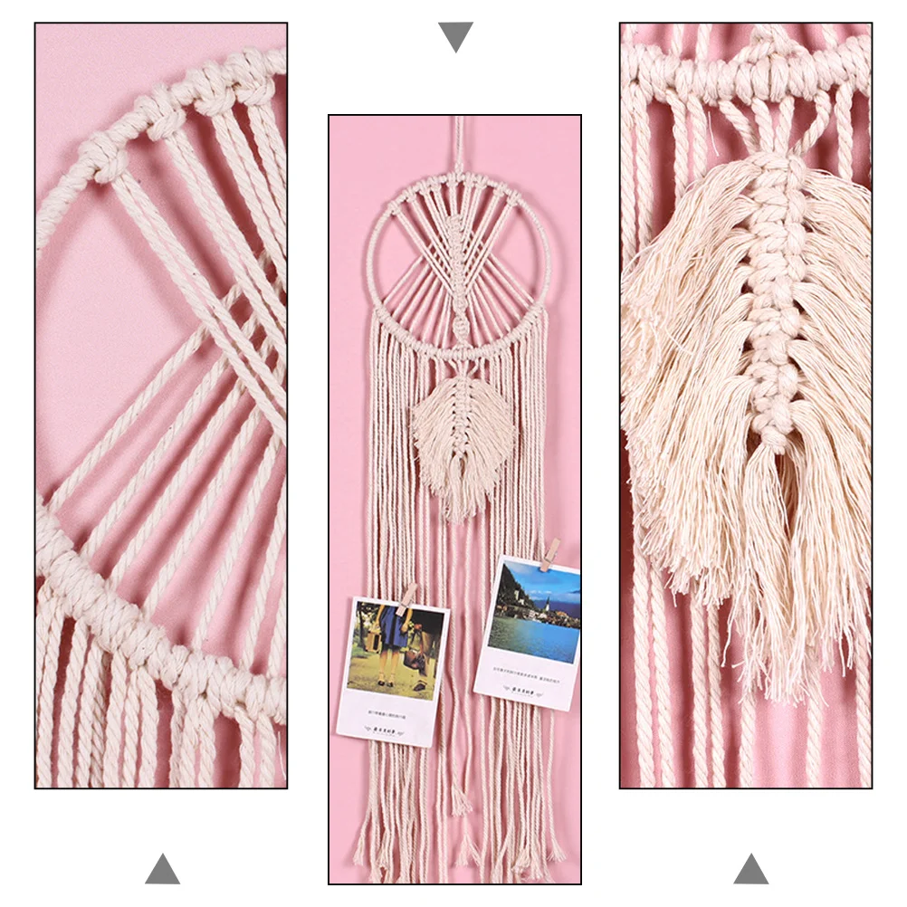 

H Woven Tapestry Wall Art Hanging Dream Catcher H made Decor Leaf Design Braided Rope Iron Ring Durability Practical Home Room