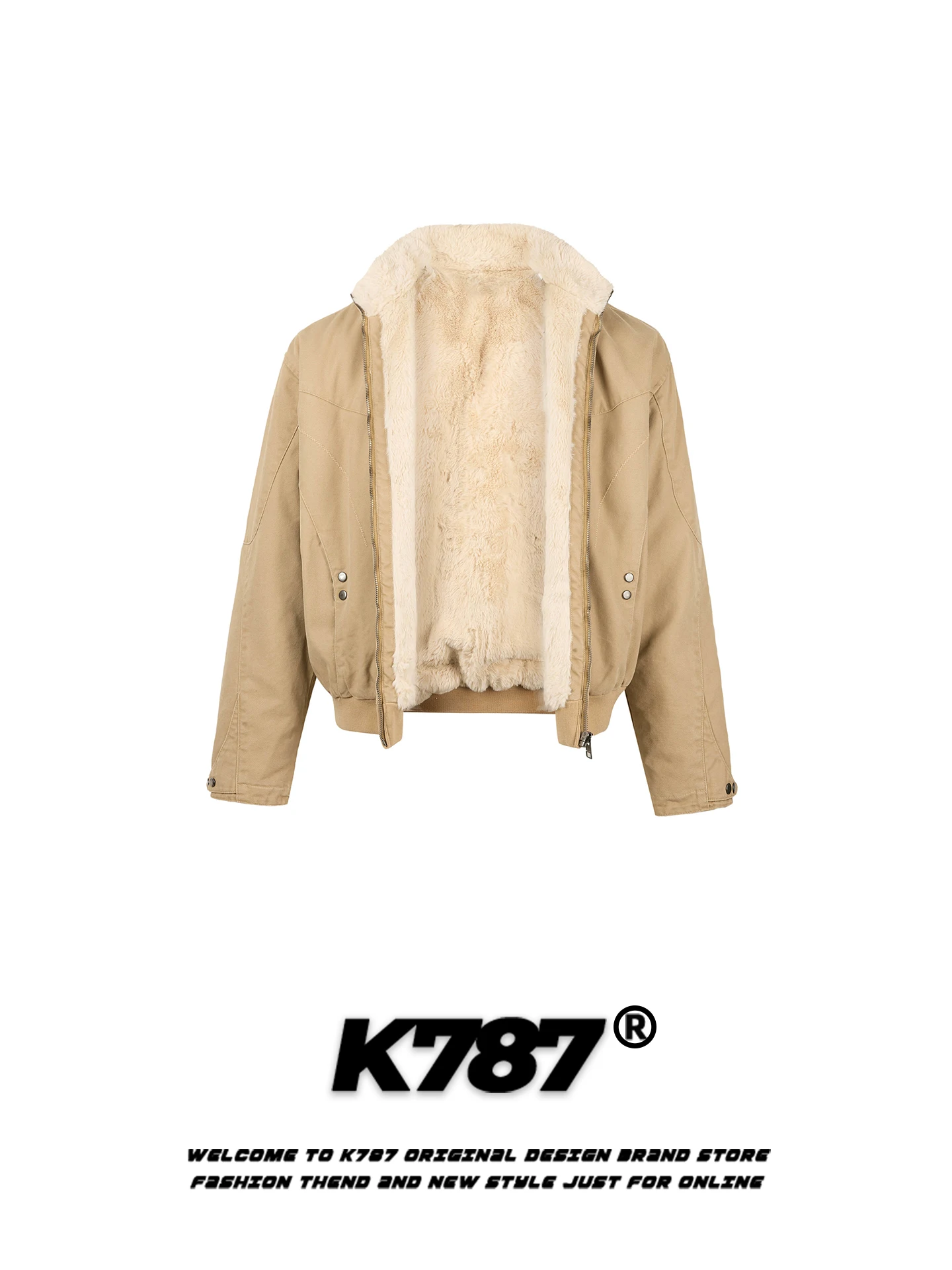 

K787 American Retro Cleanfit Stand Collar Cotton Jacket Men's Women's Couple's Thickened Fleece Warm Winter Outerwear