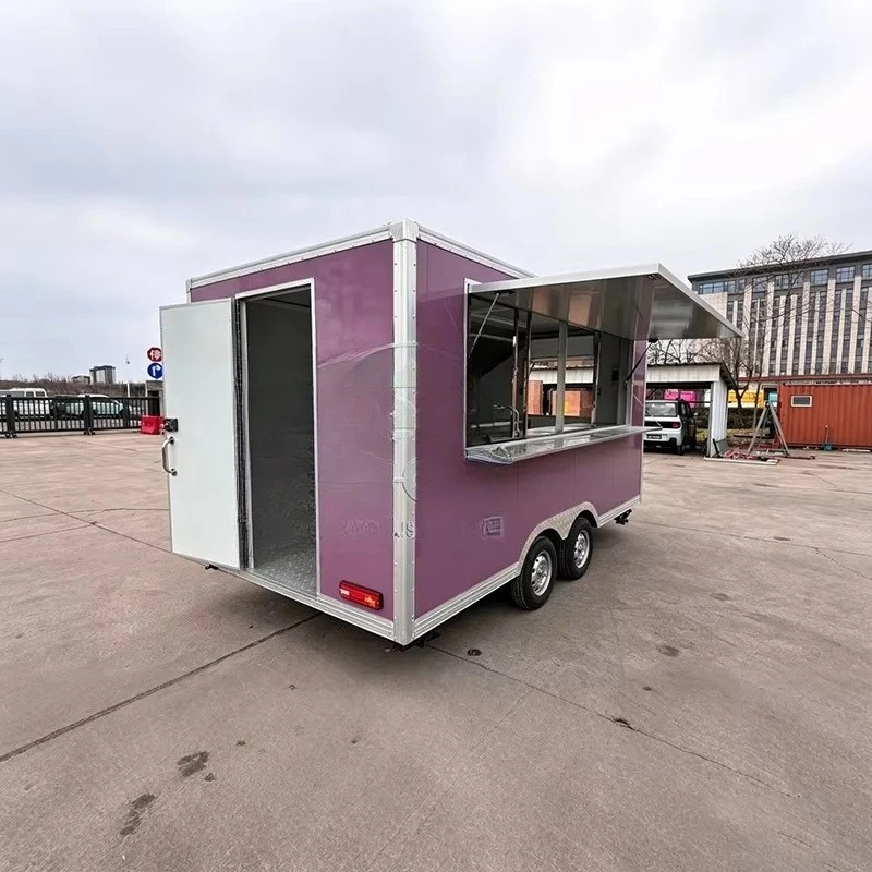 Purple 2-Axle Square Mobile Food Trailer with Full Service Window Commercial Concession Food Truck for Street Snack Vending