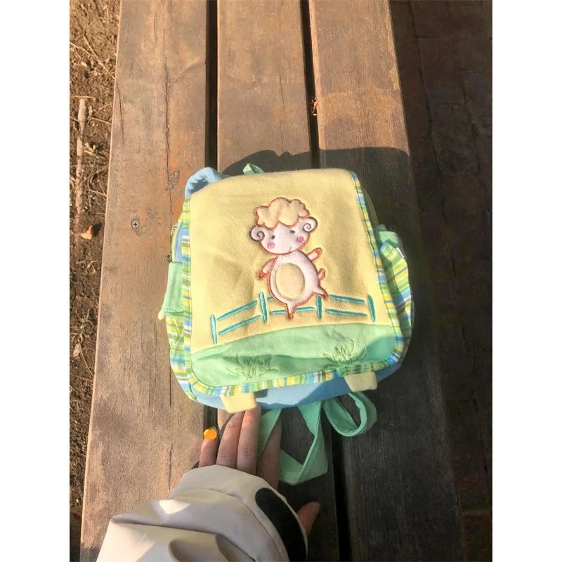 Xiuya Cute Sheep Womens Backpack Cartoon Embroidery Small Fashion Kawaii Casual Backpacks Harajuku Style Aesthetic Female Bag