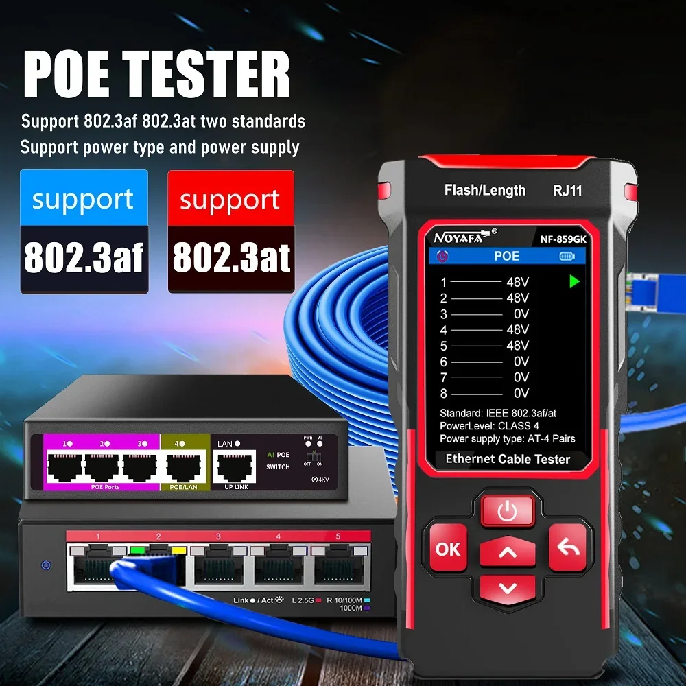 Probador de red buscador de línea de NF-859GK, luz roja, longitud de prensado de un solo cabezal, punto de interrupción, escaneo IP, circuito de tipo de carga PING