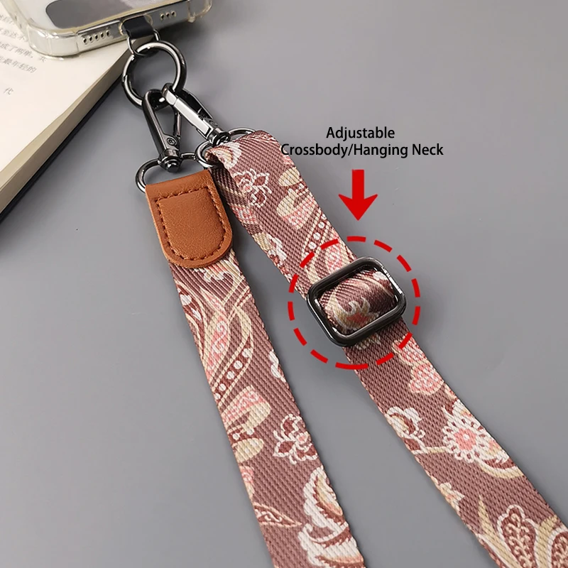 Retro Pattern Crossbody Cell Phone Lanyard Adjustable Hanging Neck Mobile Phone Strap Lanyard Pendant With Universal Card Gasket