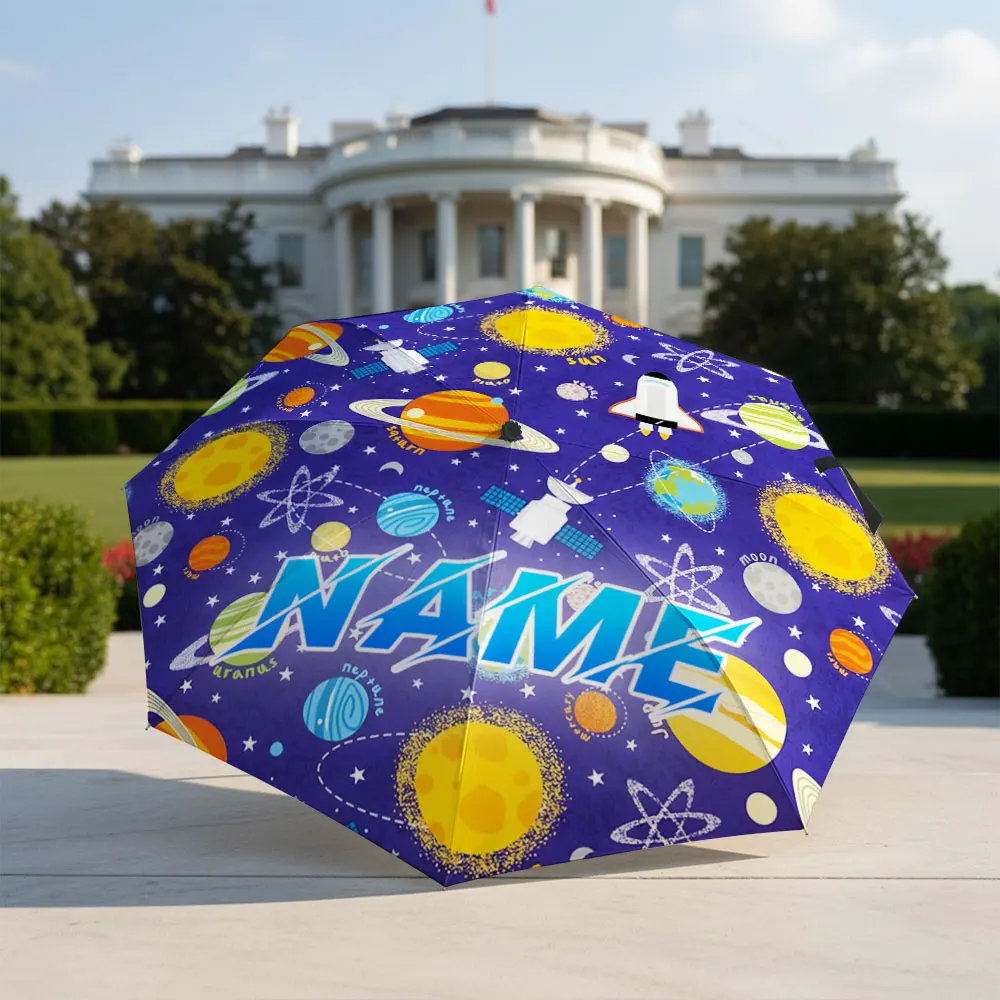 Custom Name umbrella, Colorful Space-Themed Umbrella with Planets & Rockets Fashion Folding Umbrella for Daily Use, Gift