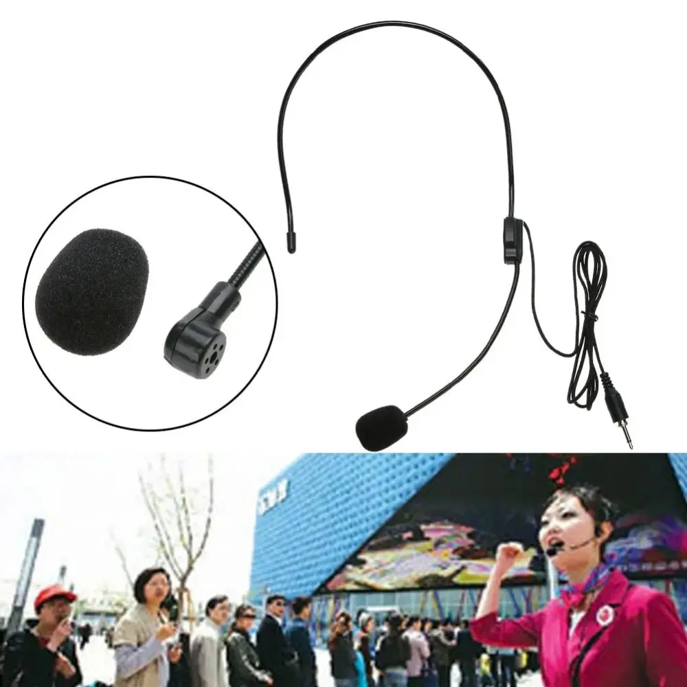 Headset mikrofon berkabel portabel, Headset mikrofon terpasang di kepala colokan 3.5mm penguat Volume wawancara pidato MIK