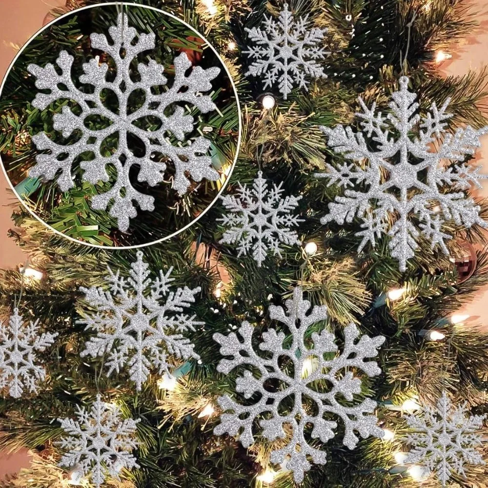 36 Stück Kunststoff Glitzer Schneeflocke Ornamente Weihnachtsbaum Dekorative Anhänger Set für Winter Urlaub Baum Handwerk Dekor DIY