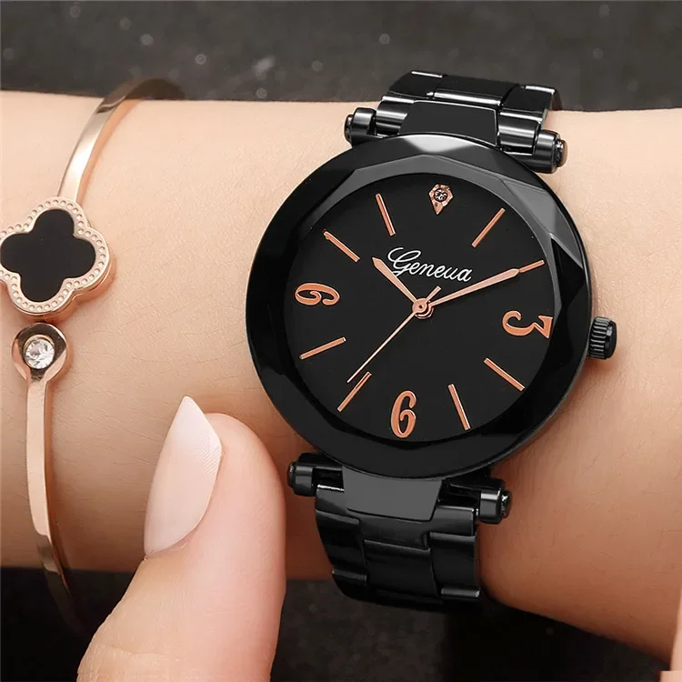 

Geneva Watch Women Fashion Ladies Watches Black Stainless Steel Watch Women's Quartz Watches Relogio Feminino horloges vrouwen