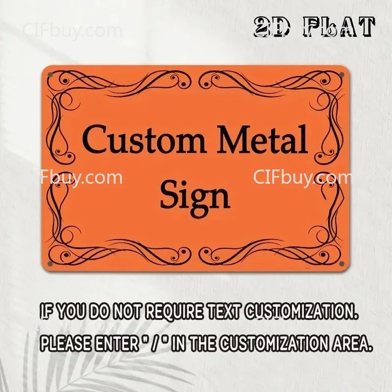 [2D Flat] Custom Bright Orange Metal Sign Vintage Black Scroll Floral Border Personalized Text Wall Decor (Only For Decoration)