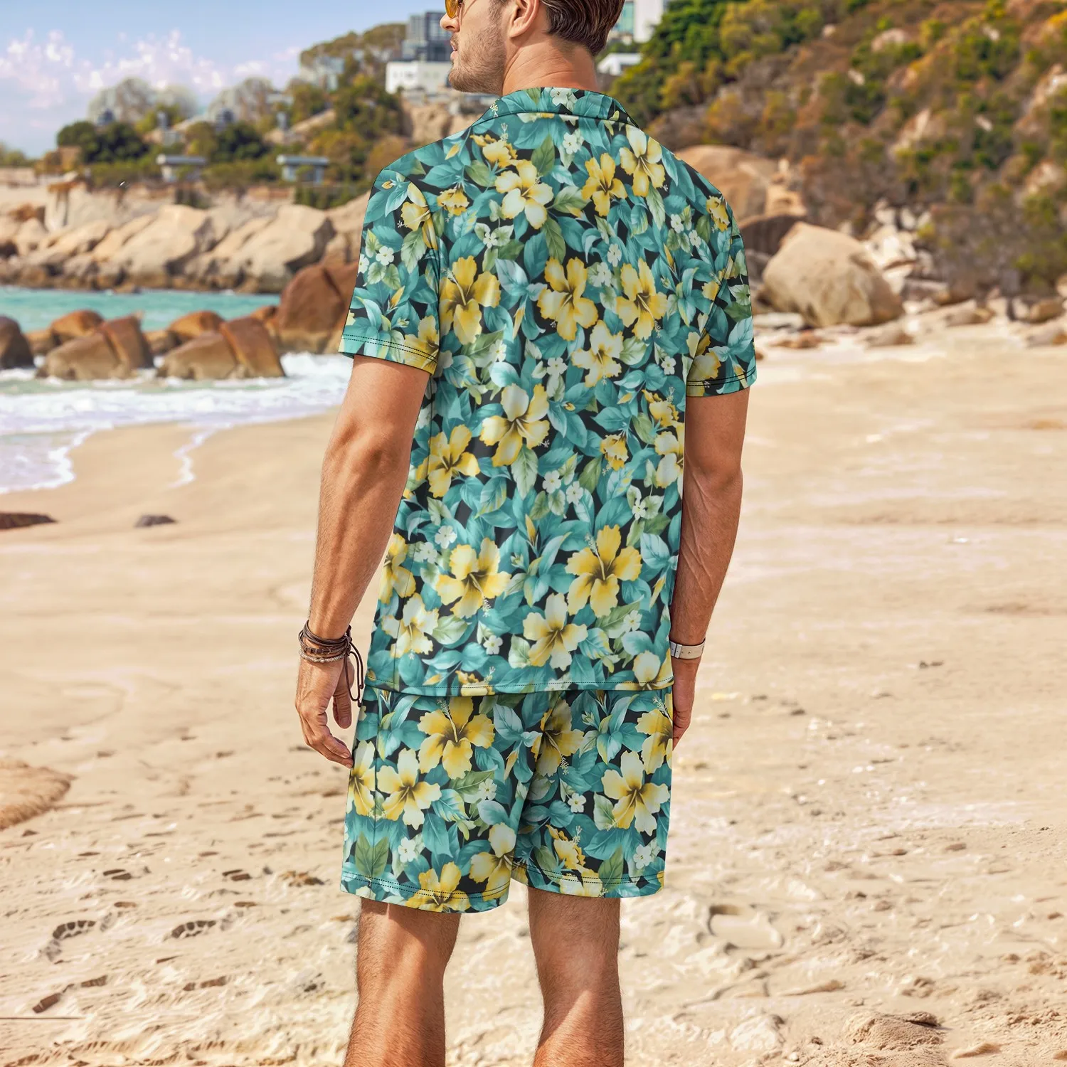 Palm Tree Tropical Men's Degree 3D Printed Hawaiian Shirt and Shorts Set Casual Fashion Short Sleeve Shirt Set for Stylish Summe