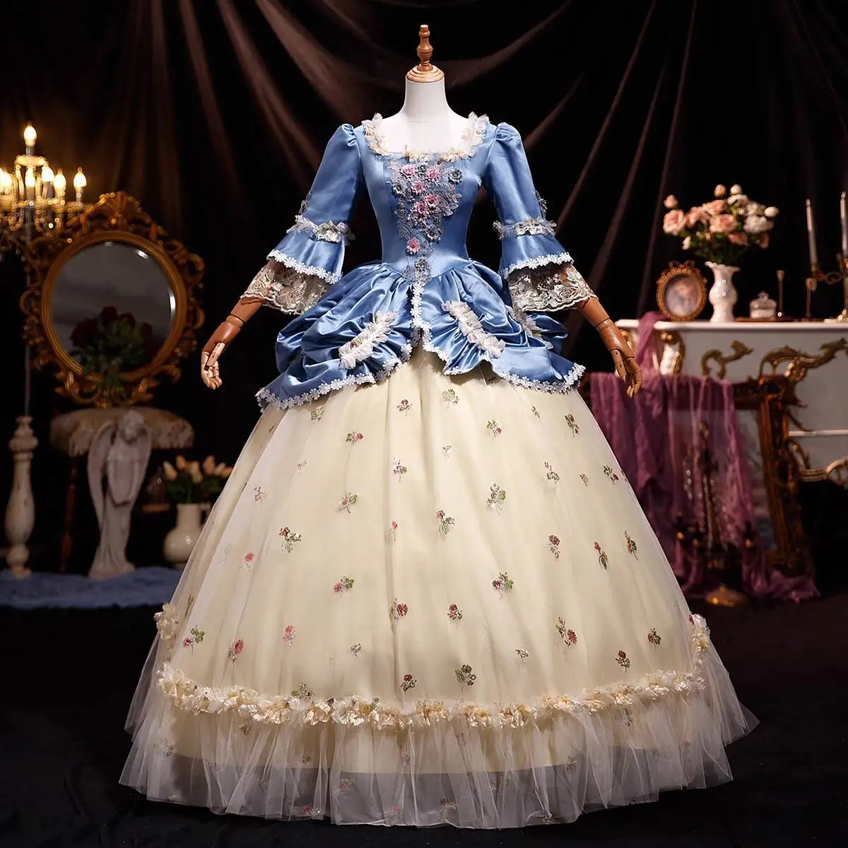 

New Costume Fairy Tales Stage Drama Perform Blue Lace Delicate Romantic Lolita Party Banquet Party Carnival Halloween Cosplay