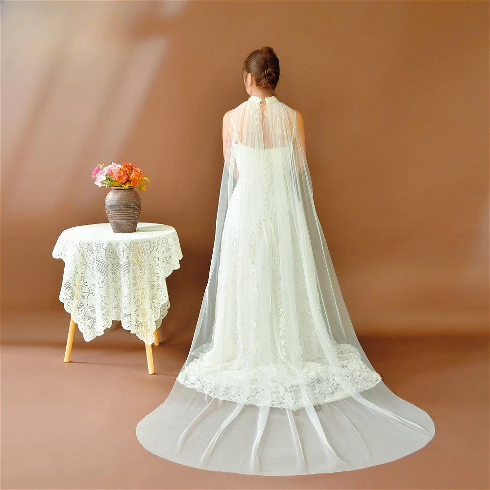 

Luxury Pearls Train Wedding Cape Bolero Woman Elengant Wedding Party Attire Bridal Shawl Wedding Accessories Props Marriage